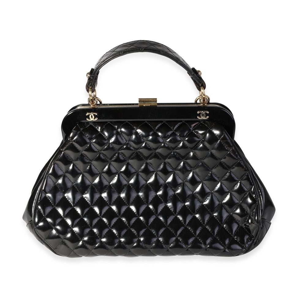Chanel Black Glazed Calfskin Quilted Mademoiselle Frame Small Bag
